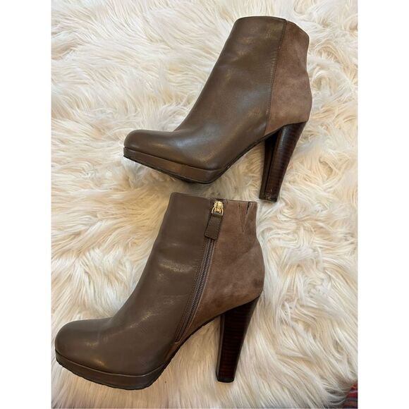 Elaine Turner platform bootie tan leather suede size 9 EUC - Picture 2 of 9